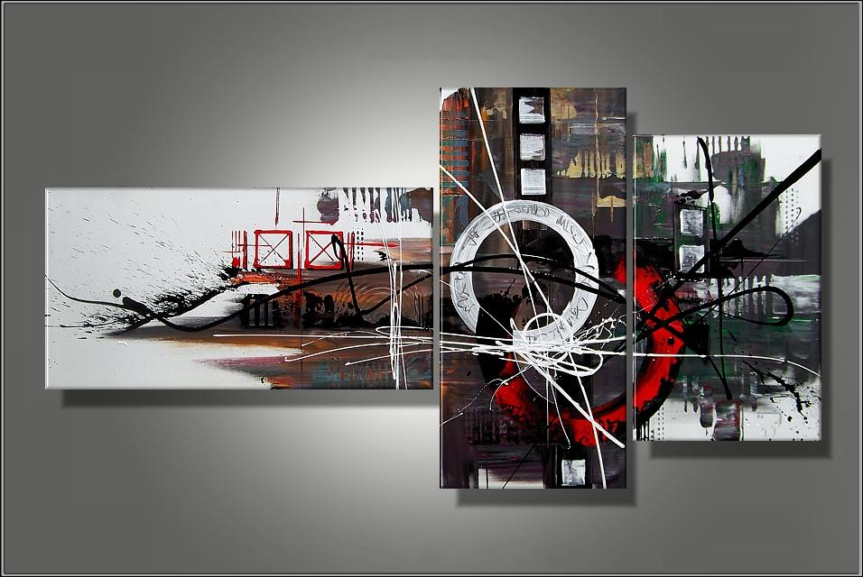 Tableau triptyque grand format rouge gris cuivré