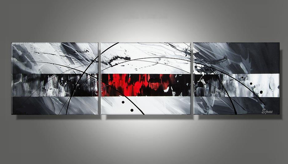 Triptyque abstrait moderne gris rouge Ejrac