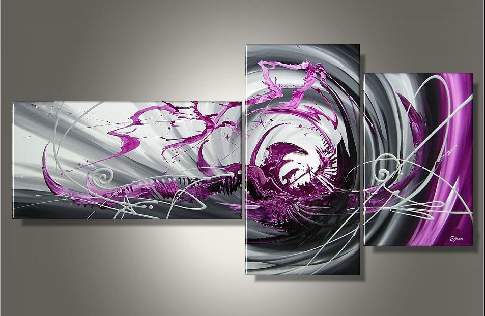 Tableau triptyque fushia violet design abstrait