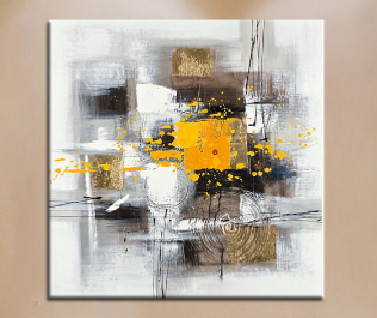 Tableau Abstrait carré Jaune Moutarde Orangé Gris