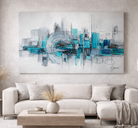 Tableau Bleu gris Argent Peinture Abstraite Contemporaine