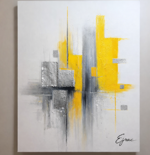 Tableau abstrait Jaune Argenté design