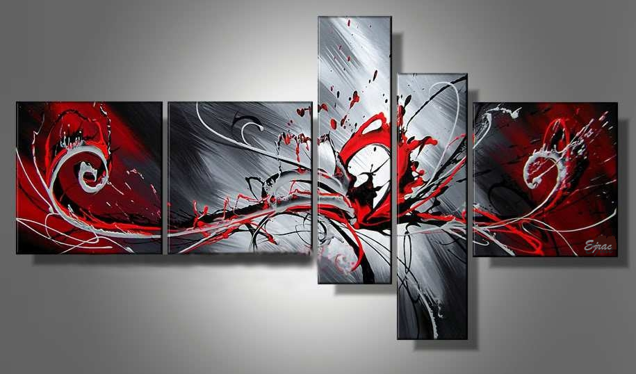 Grand tableau Gris Rouge Design abstrait