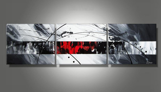 Triptyque abstrait moderne gris rouge Ejrac