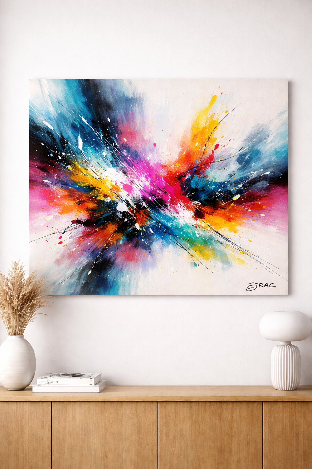 Explosion Chromatique – Tableau abstrait coloré 100x100 cm