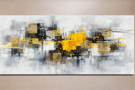 Tableau panoramique Jaune Gris Doré