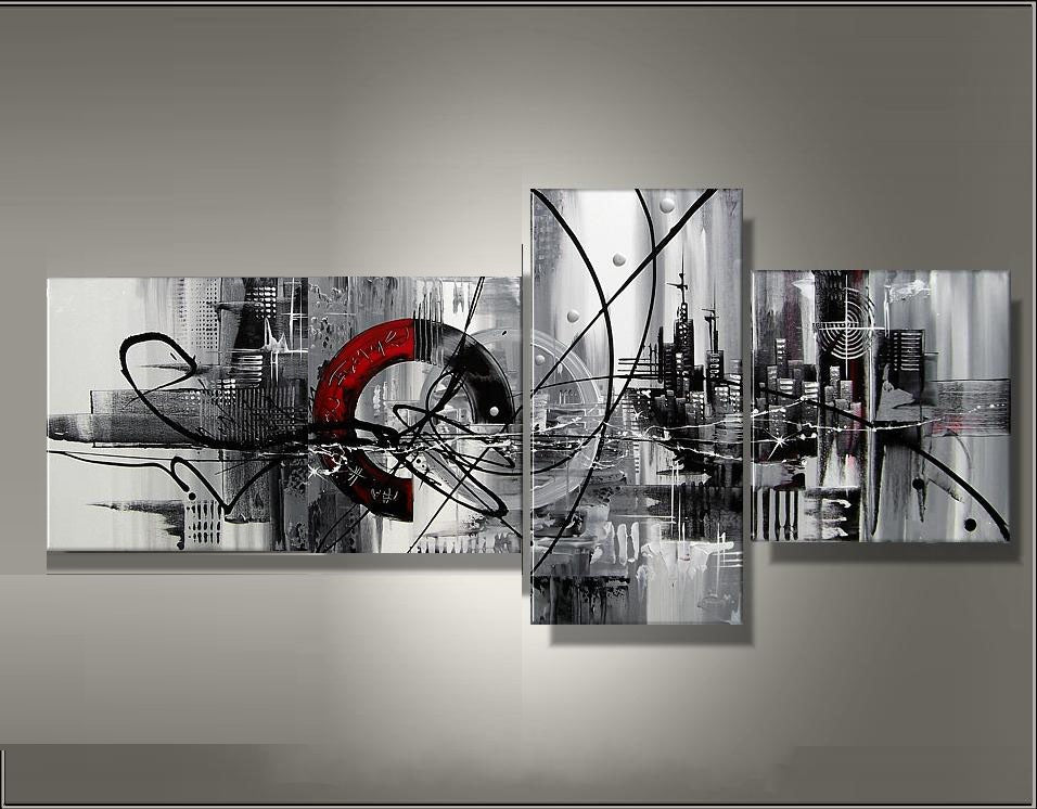 Tableau triptyque circles gris rouge design abstrait Ejrac